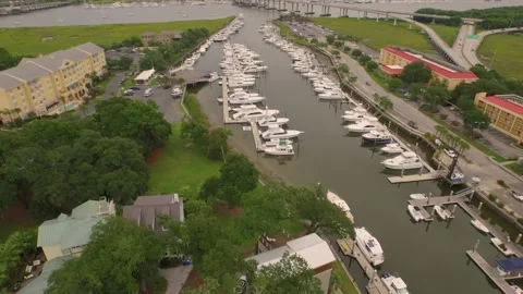 High perspective of a boat marina Stock Footage 167372124