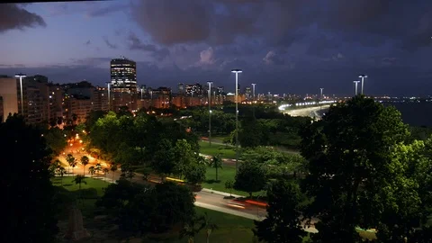 High perspective night timelapse of Aterro do Flamengo, Rio de Janeiro, Brazil Stock Footage 105468139