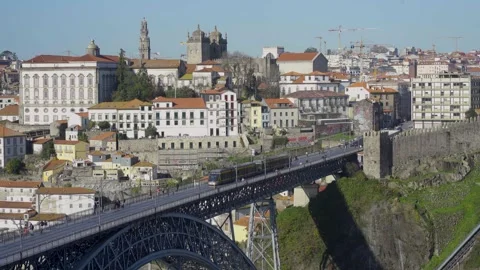 High perspective of Porto s historic center from the bridge area. Stock Footage 327624494
