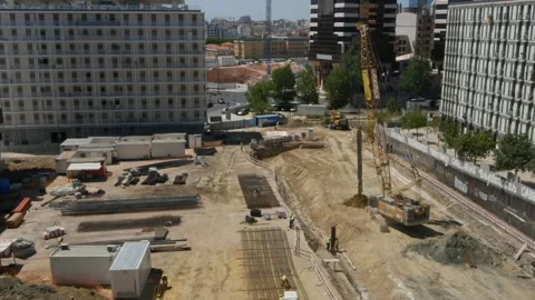 High perspective timelapse view of a busy construction site Stock Footage 245912033