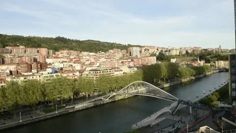 High perspective timelapse of Zubizuri arch footbridge Stock Footage 237961055