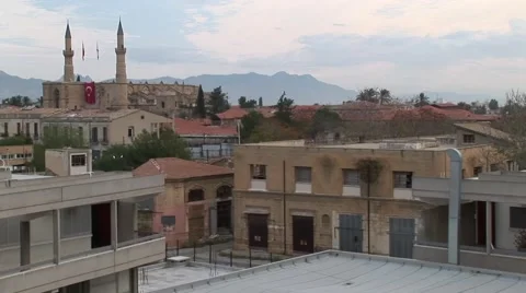 High perspective of UN buffer zone, Nicosia Green Line looking north Stock Footage 61380343