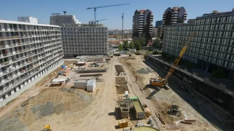High perspective view of a busy construction site Stock Footage 245912066