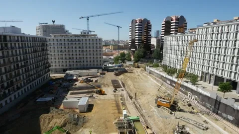High perspective view of a busy construction site Stock Footage 245912080