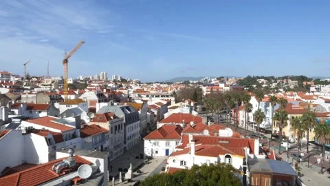High perspective view of historic centre of Cascais, Portugal Stock Footage 147508135