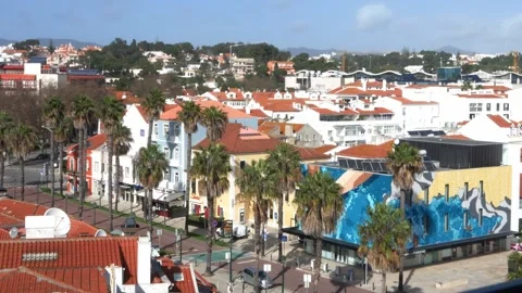 High perspective view of historic centre of Cascais, Portugal Stock Footage 147508372