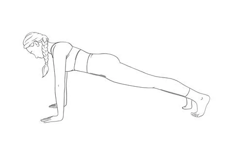 High plank exercise. Fit planking woman training in the gym. Vector illustration Stock Illustration
