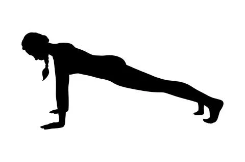 High plank exercise. Fit planking woman silhouette training in the gym. Vector Stock Illustration