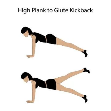High plank to glute kickback exercise Stock Illustration