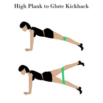 High plank to glute kickback exercise Stock Illustration