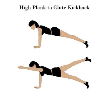 High plank to glute kickback exercise Stock Illustration