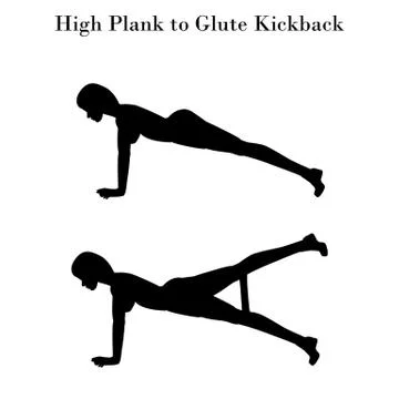 High plank to glute kickback exercise silhouette Stock Illustration