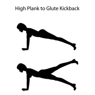 High plank to glute kickback exercise silhouette Stock Illustration