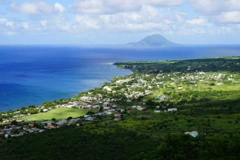 High point view over St. Kitts Island and Sint Eustatius Island in Caribbean  Stock Photos