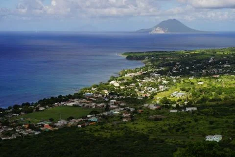 High point view over St. Kitts Island and Sint EustatiusIsland in Caribbean S Stock Photos