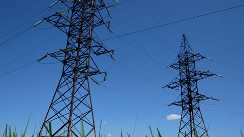 High poles of power line support. Generation and transportation of electricity. Stock Footage 296802317