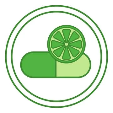 High Potency Vitamin C Green Icon. Vector Icon. Vitamin Capsule and Half Le.. Stock Illustration