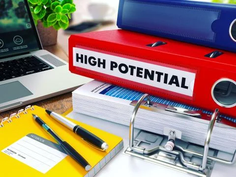 High Potential on Red Ring Binder. Blurred, Toned Image Stock Illustration