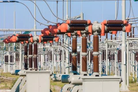 High power electricity system with several transformers Stock Photos
