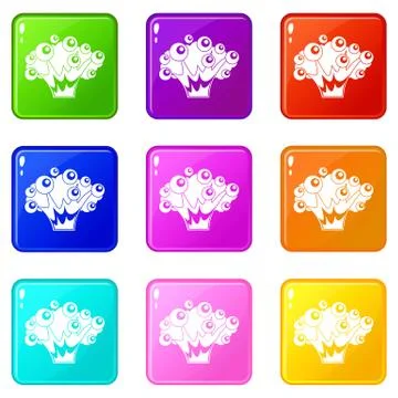 High power explosion icons 9 set 스톡 일러스트