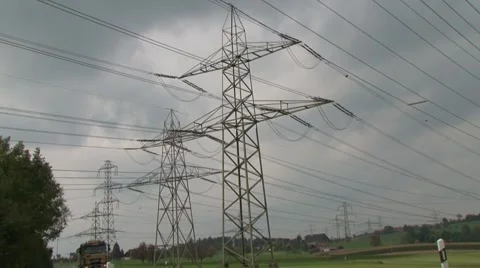 High power pylons 1  Stock Footage 1037834