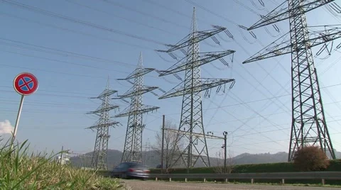 High power pylons 30 Stock Footage 1038398