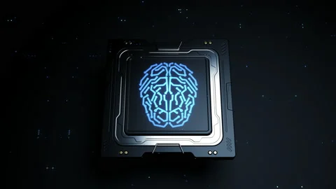 A high-powered CPU with an image on the lid of the human brain. a concept ani Stock-Footage 223133823