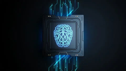 A high-powered CPU with an image on the lid of the human brain. a concept ani 库存影片 223134064