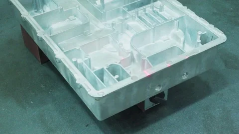 High precision 3D laser scanning process on industrial aluminum or metal part Stock Footage 300588139