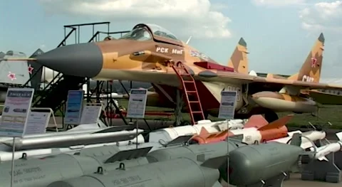 High-precision bomb and missile armament multipurpose fighter of the MiG-29. Stock Footage 172287953