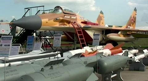 High-precision bomb and missile armament multipurpose fighter of the MiG-29. Stock Footage 172289097