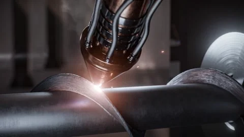 High-precision CNC 3D printing process of a large metal auger using a rotar.. Stock Footage 308639588