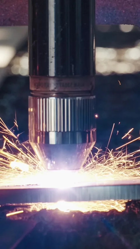 High Precision CNC Laser Cutter Processing Steel Sheet With Sparks In Factory Stock Footage 333224983