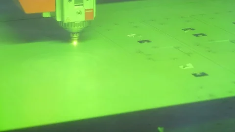 High precision CNC laser cutting metal sheet. 4K Stock Footage 93142339