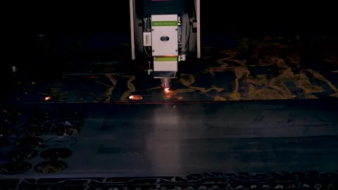 High precision cutting machine metal part. Modern machine laser metal sheet cnc Stock Footage 257472233