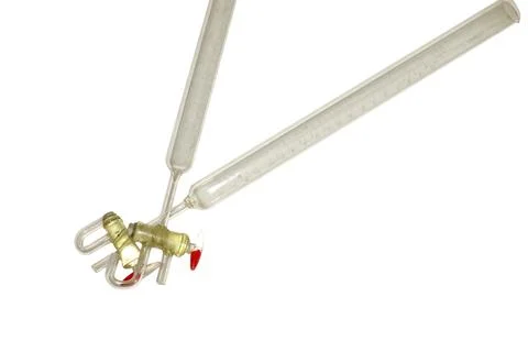 High-precision laboratory instruments: burettes with glass double oblique s.. Stock Photos