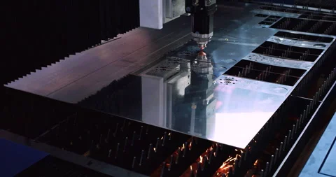High-precision machine processing a metal part with a laser beam Stock Footage 334793128