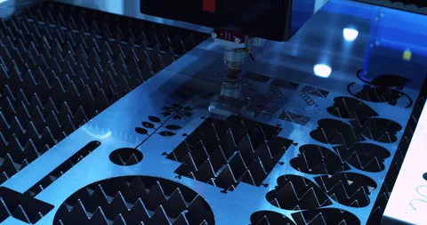 High-precision machine processing a metal part with a laser beam Stock Footage 334795730
