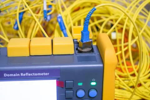 A high-precision measuring device is a close-up. Optical signal level measure Stock Photos