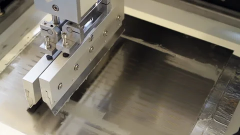 High-Precision SMT Solder Paste Printer for PCB Assembly - Close Up - 4K Stock Footage 293329278