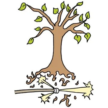 High pressure hose removing tree roots Stock Illustration