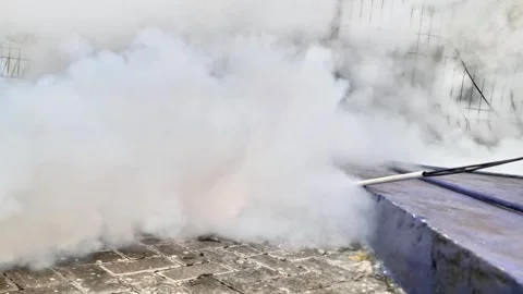 High Pressure Liquid CO2 Release Billowing White Smoke Cloud Video stock 332481360