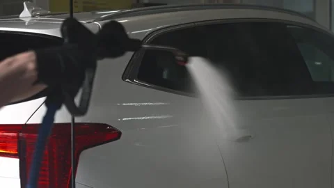 High Pressure Water Spray Is Being Used To Clean Back Part Stock Footage 335214314