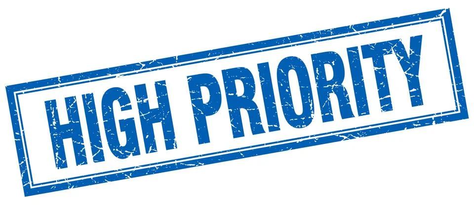 High priority blue square grunge stamp on white Stock Illustration