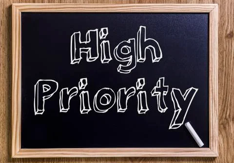 High Priority - New chalkboard with 3D outlined text Stock Photos