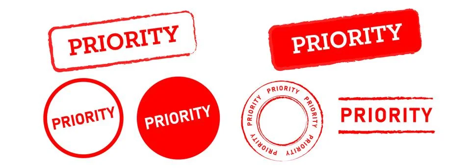 High priority red circle and square rubber stamp label sticker sign Stock Illustration
