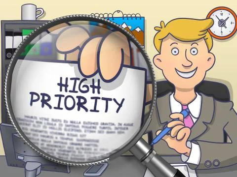 High Priority through Magnifying Glass. Doodle Design Stock Illustration