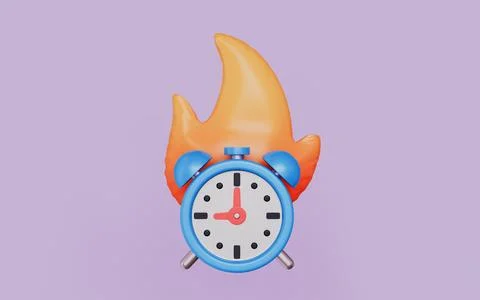 High priority timing and fast action, A flame with a clock representing Stock Illustration