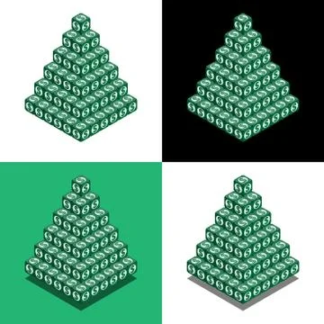 High pyramid of the cubes with dollar logo in isometric view Stock Illustration