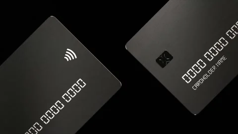 High-Quality 3D Animation of Black Credit Cards with NFC Symbols for Modern Bank Stock Footage 291961066